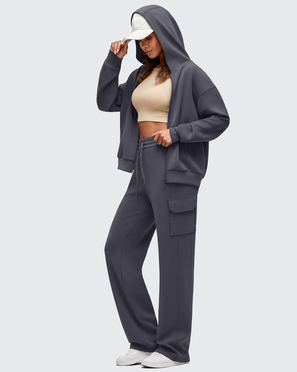 Smoofit Drawstring Wide Leg Pockets Cargo Sweatpants