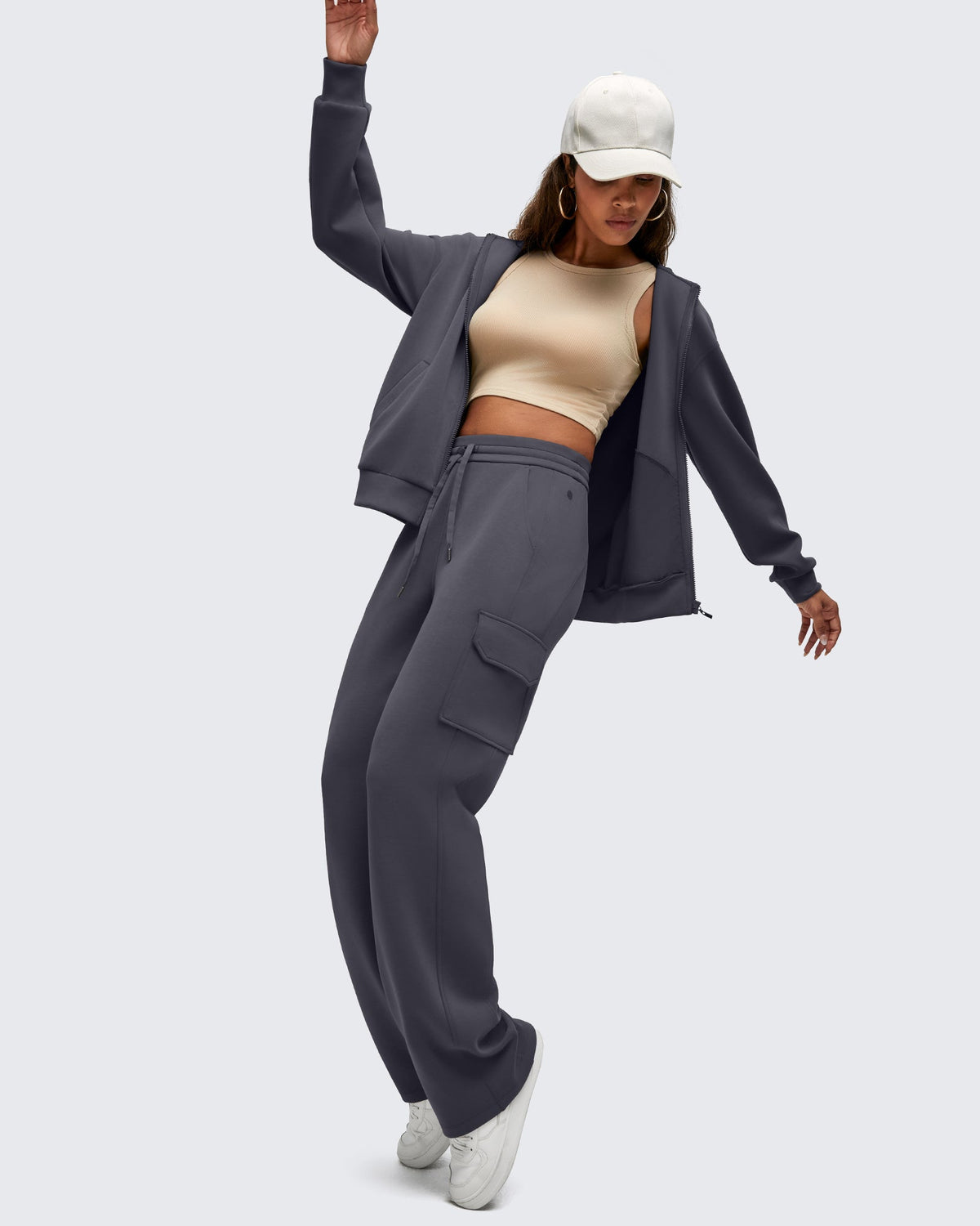 Smoofit Drawstring Wide Leg Pockets Cargo Sweatpants