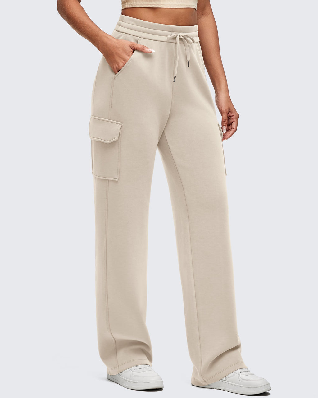 Smoofit Drawstring Wide Leg Pockets Cargo Sweatpants