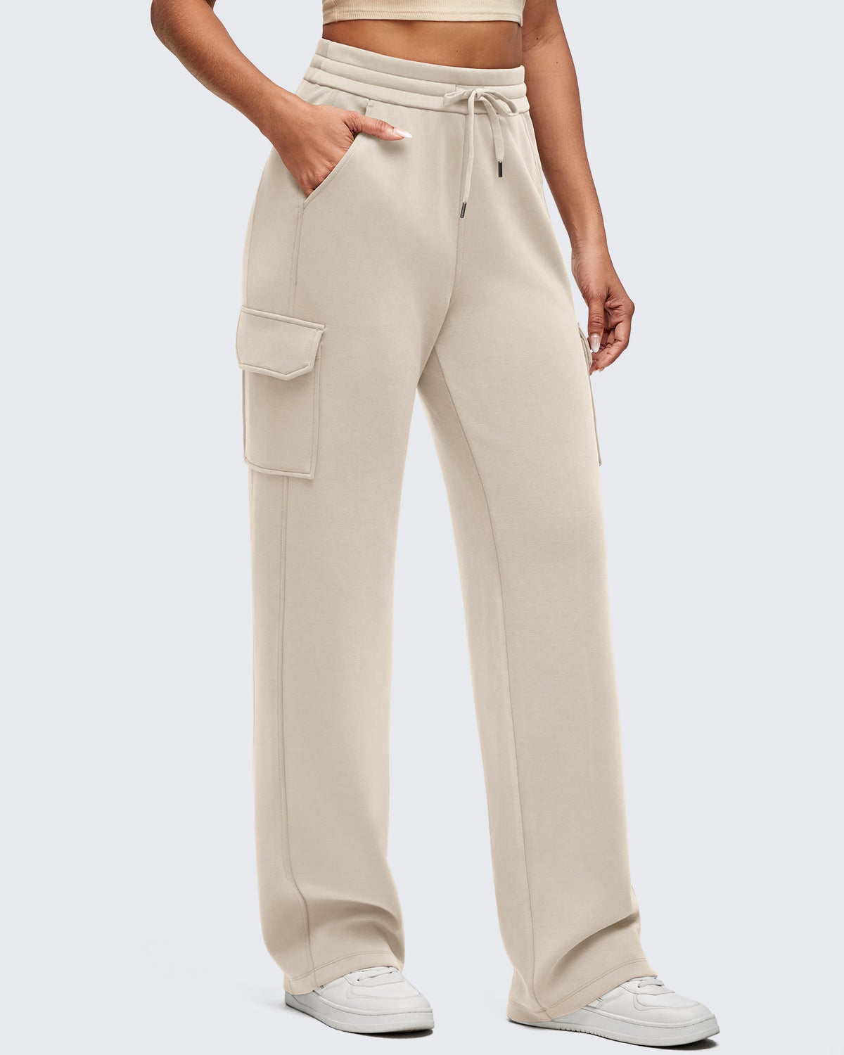 Smoofit Drawstring Wide Leg Pockets Cargo Sweatpants