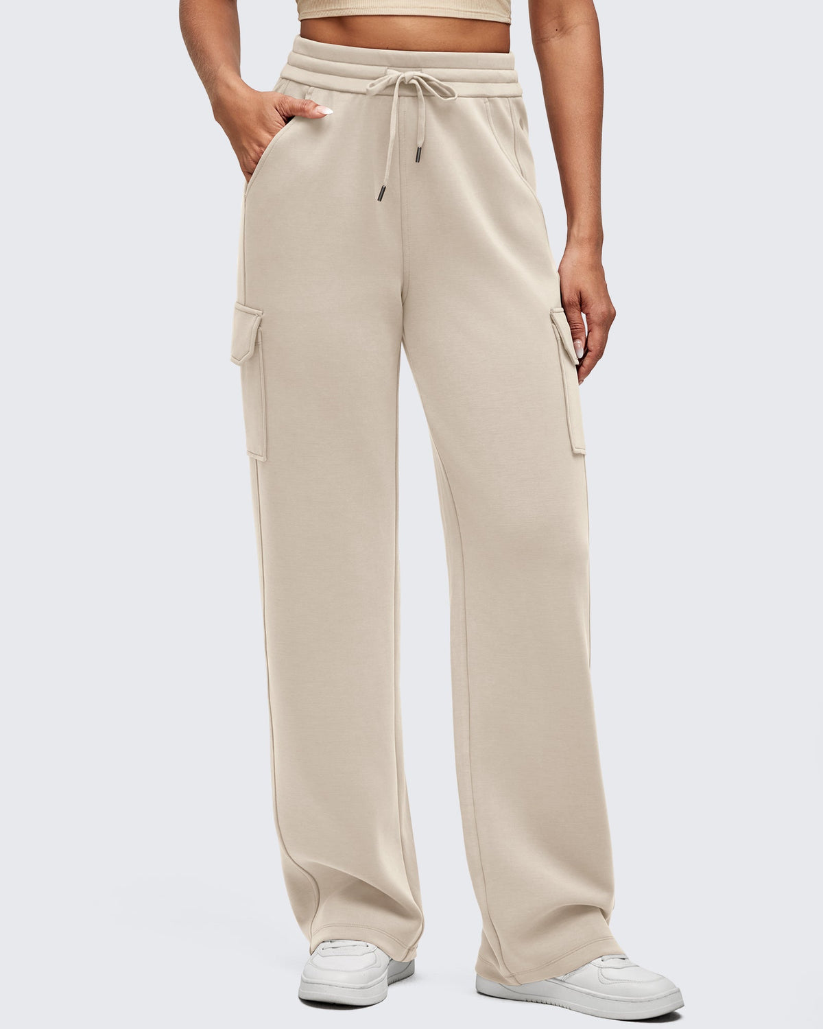 Smoofit Drawstring Wide Leg Pockets Cargo Sweatpants