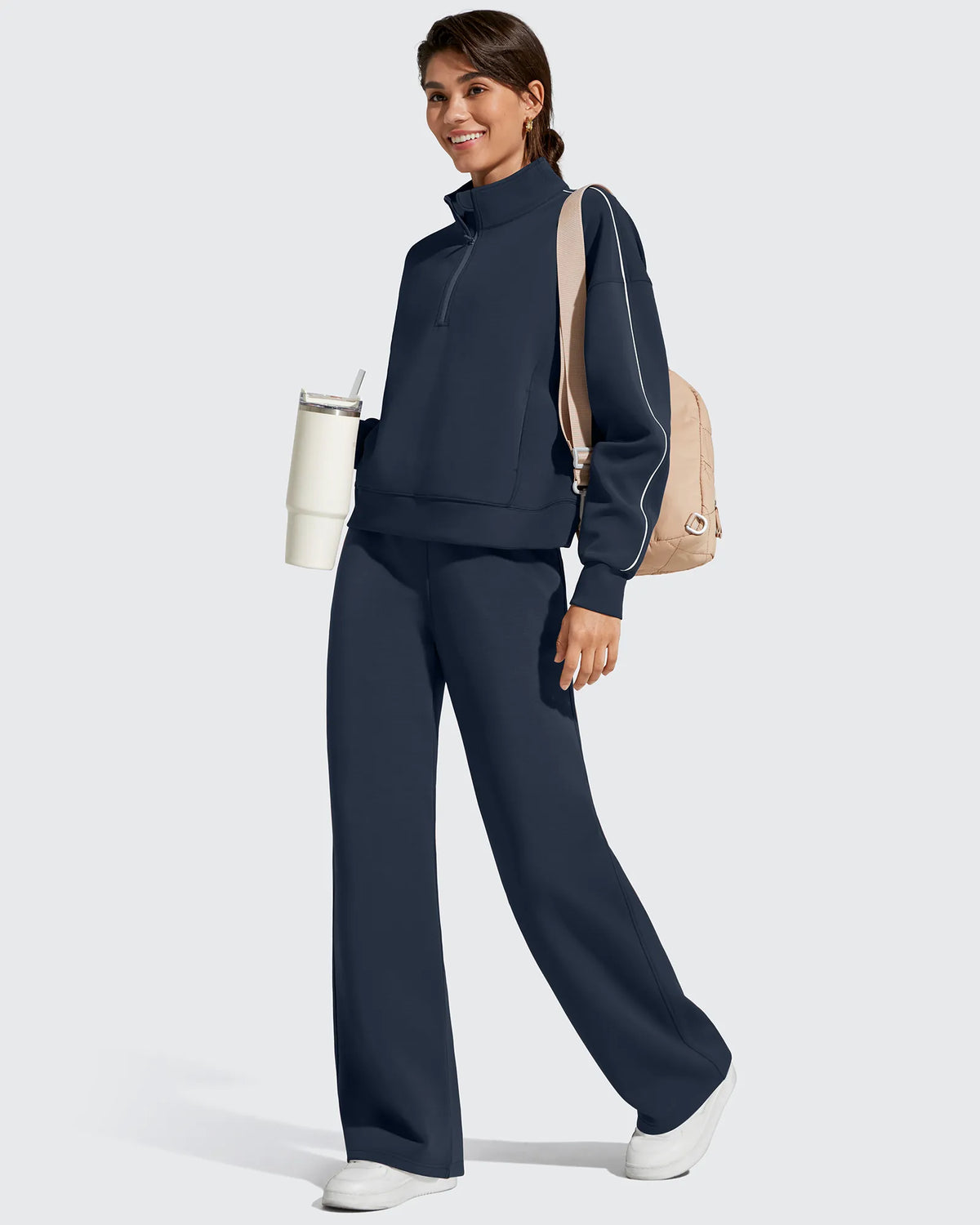 Smoofit Elastic Drawstring Fleece Lined Wide Leg Sweatpants