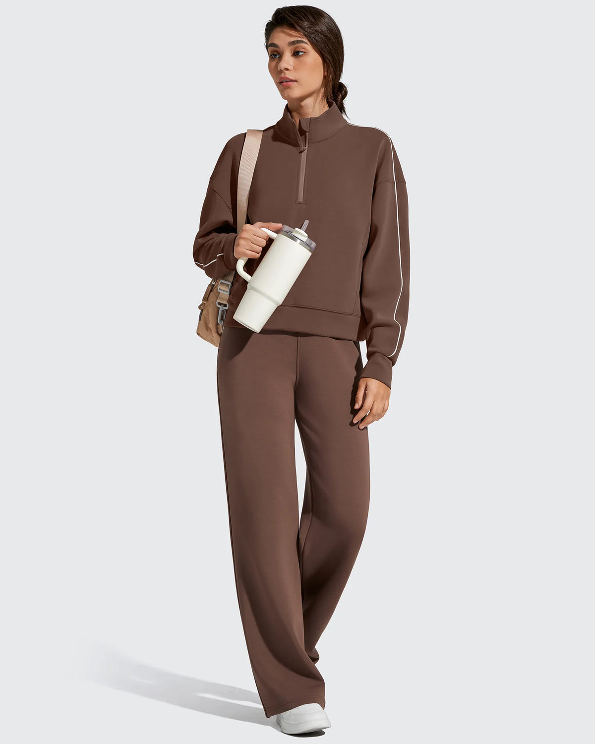 Smoofit Elastic Drawstring Fleece Lined Wide Leg Sweatpants