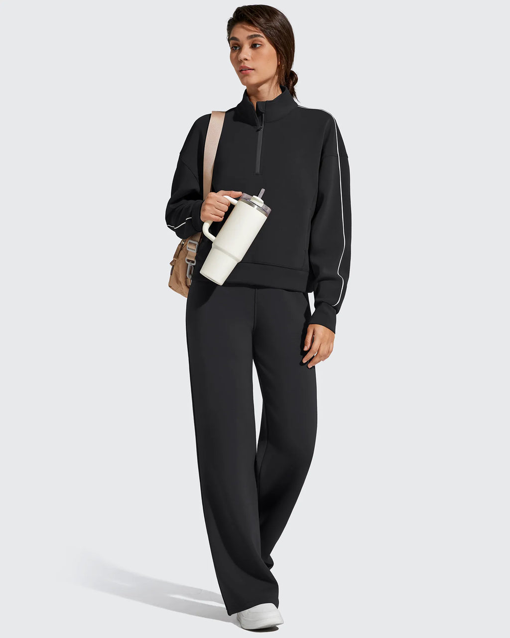 Smoofit Elastic Drawstring Fleece Lined Wide Leg Sweatpants