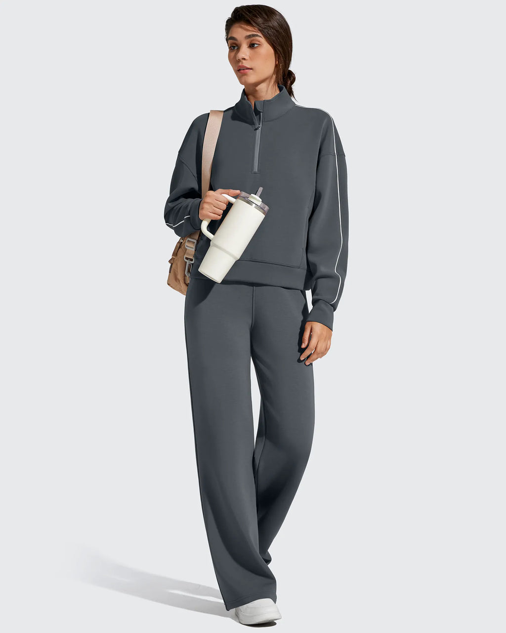 Smoofit Elastic Drawstring Fleece Lined Wide Leg Sweatpants