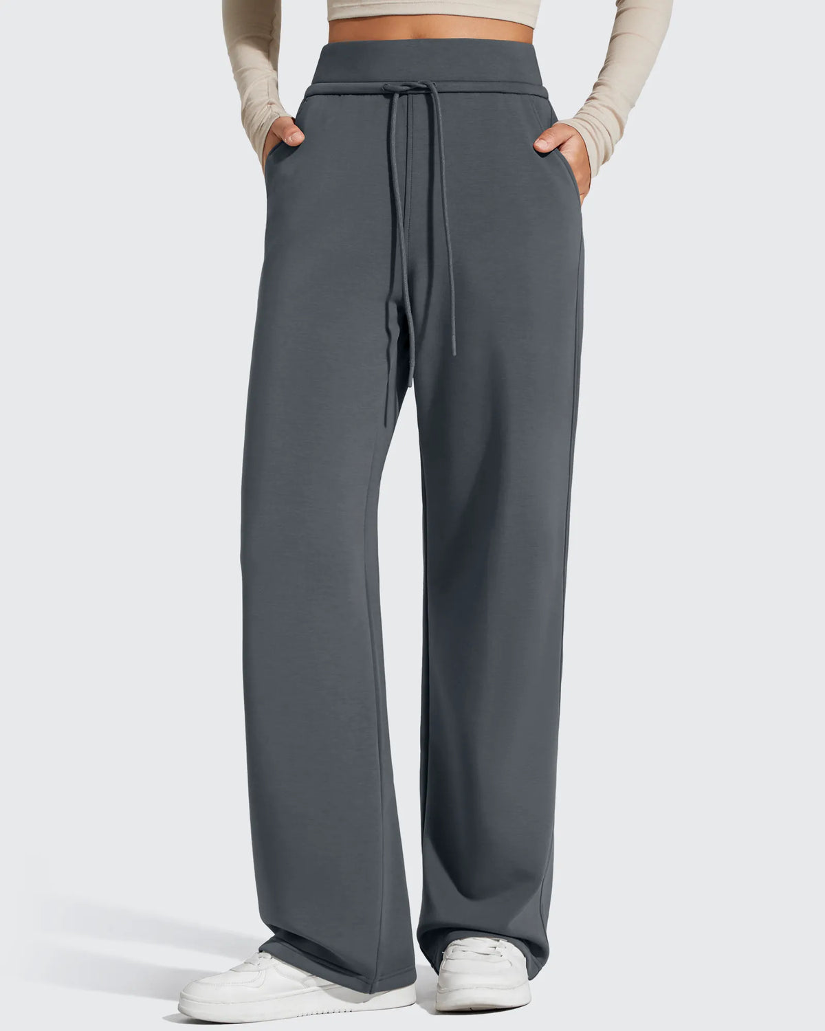 Smoofit Elastic Drawstring Fleece Lined Wide Leg Sweatpants