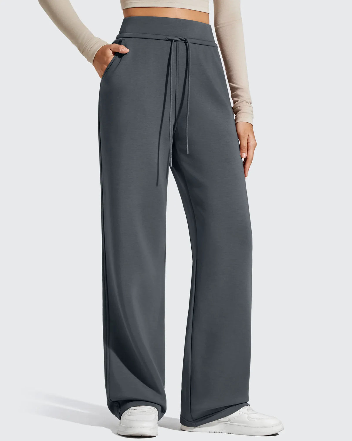 Smoofit Elastic Drawstring Fleece Lined Wide Leg Sweatpants