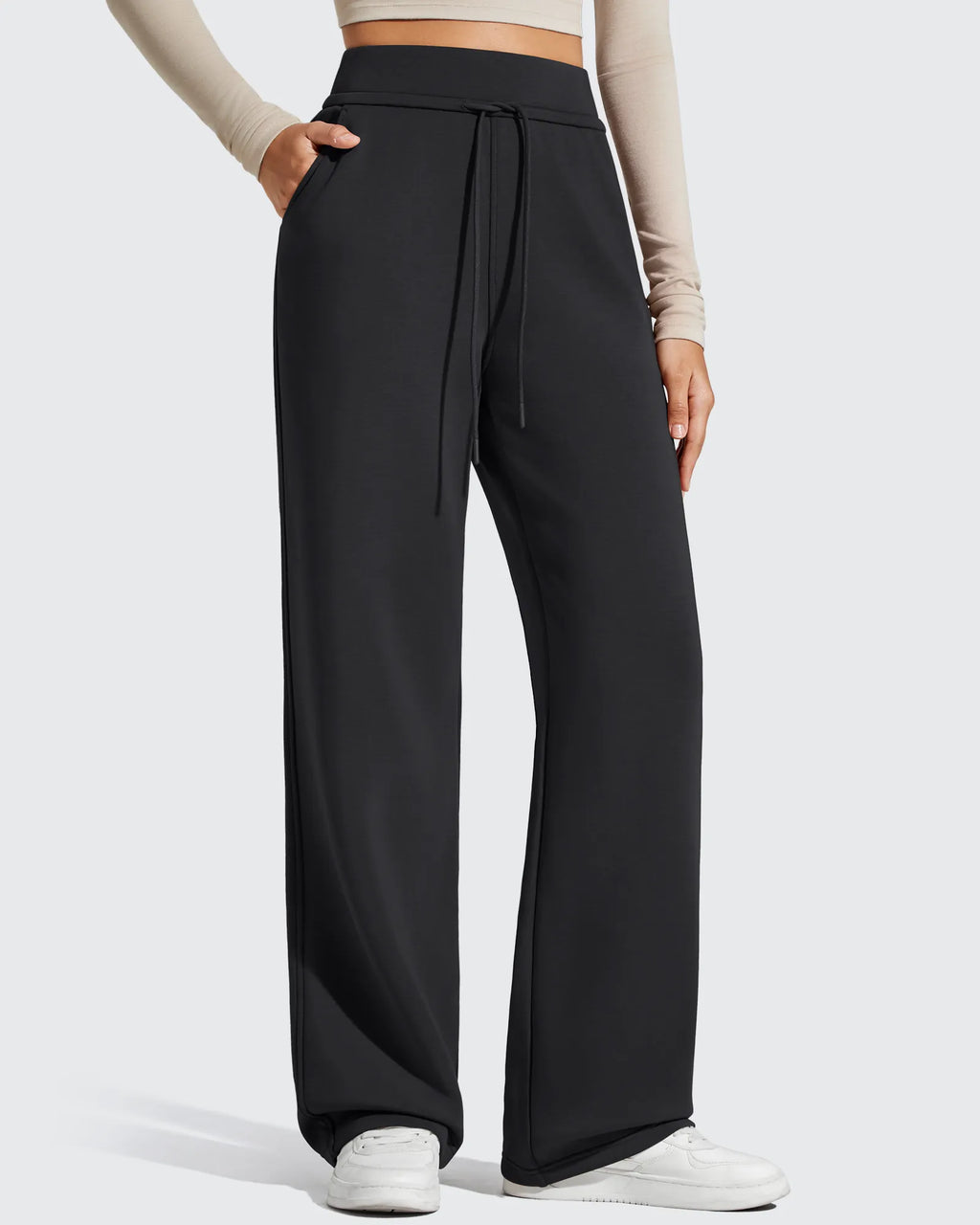 Smoofit Elastic Drawstring Fleece Lined Wide Leg Sweatpants