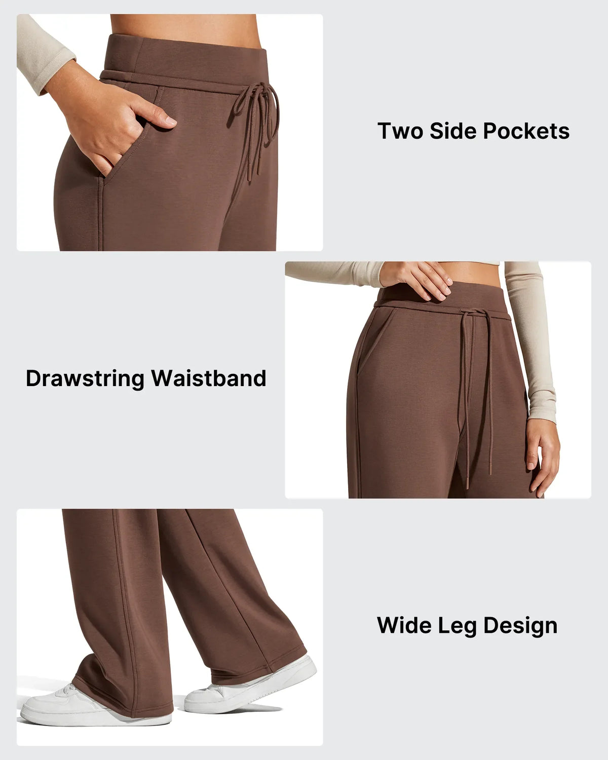 Smoofit Elastic Drawstring Fleece Lined Wide Leg Sweatpants