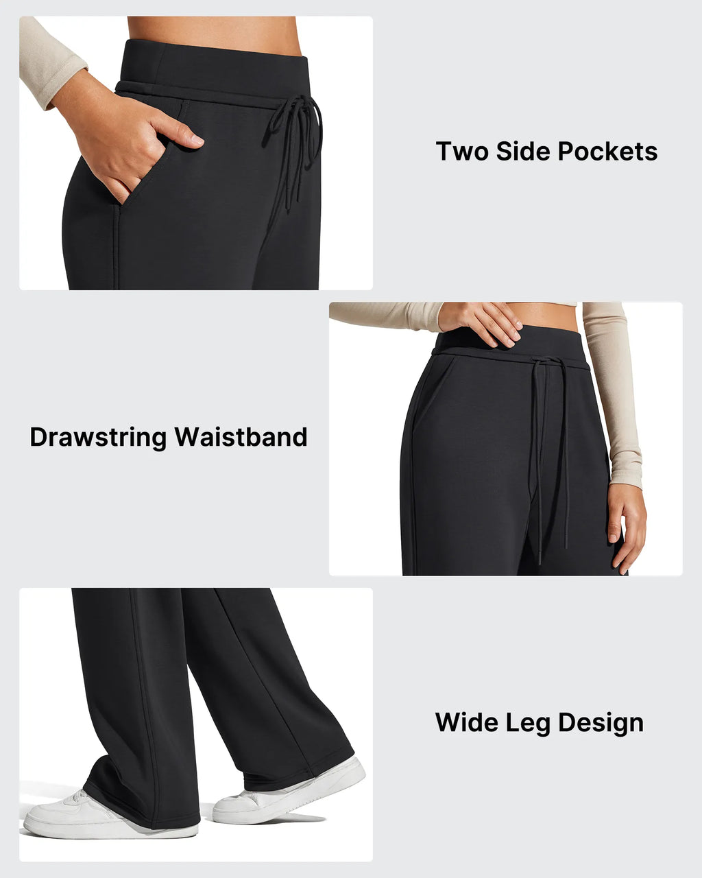 Smoofit Elastic Drawstring Fleece Lined Wide Leg Sweatpants