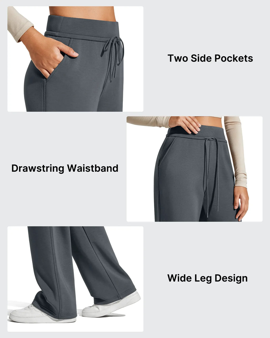 Smoofit Elastic Drawstring Fleece Lined Wide Leg Sweatpants