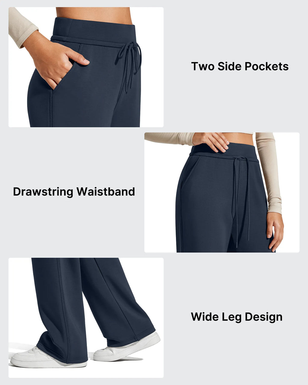 Smoofit Elastic Drawstring Fleece Lined Wide Leg Sweatpants