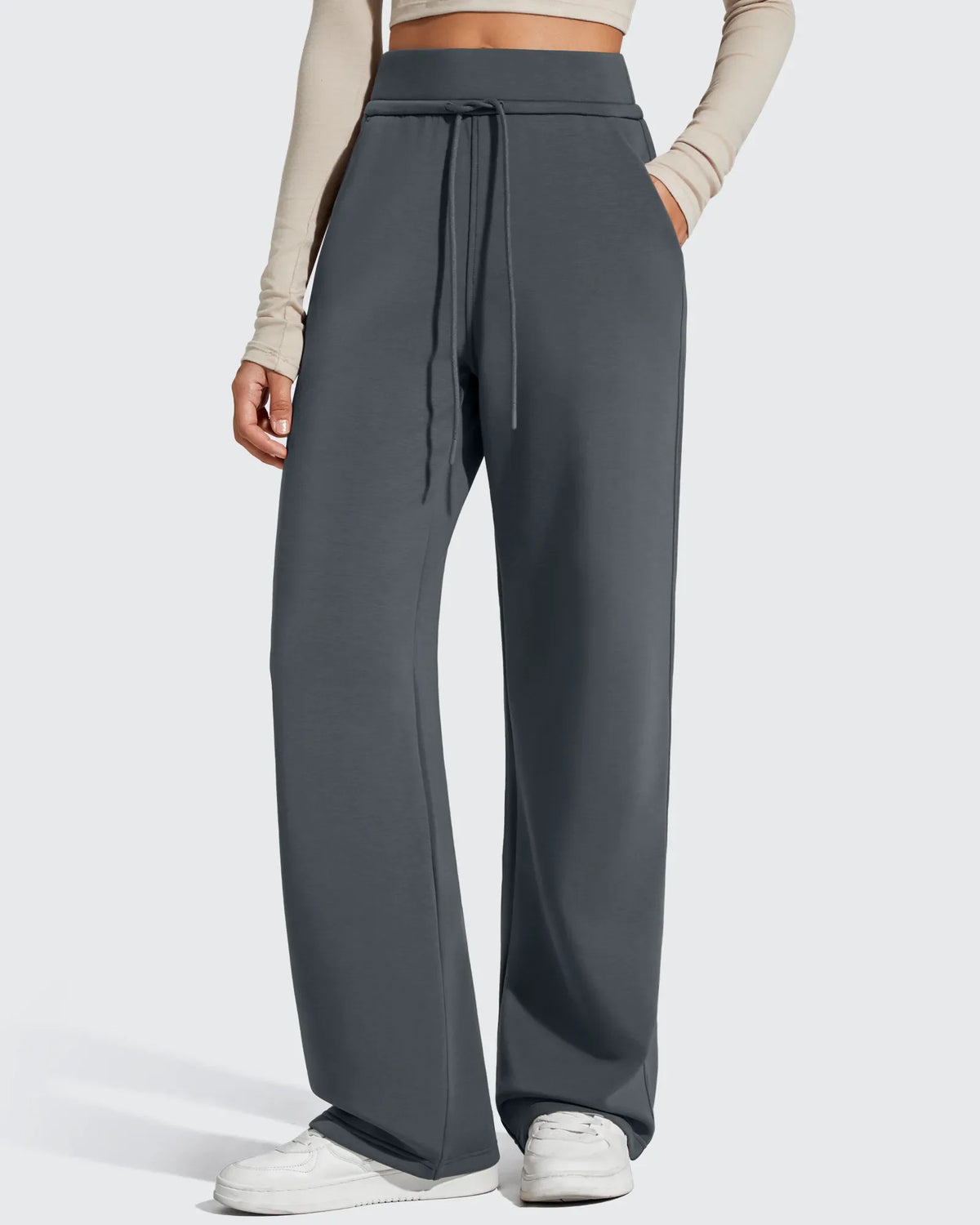 Smoofit Elastic Drawstring Fleece Lined Wide Leg Sweatpants