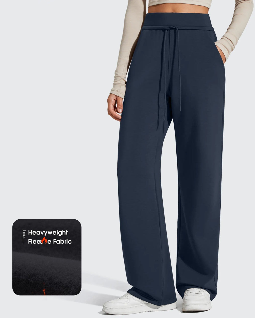 Smoofit Elastic Drawstring Fleece Lined Wide Leg Sweatpants
