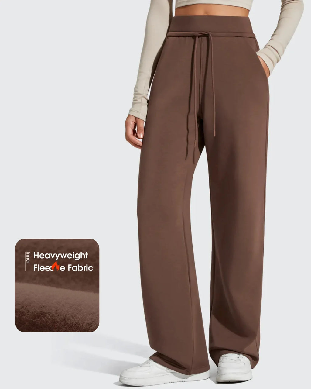 Smoofit Elastic Drawstring Fleece Lined Wide Leg Sweatpants