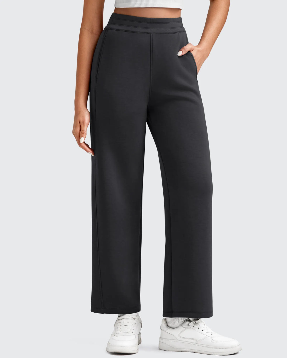 Smoofit Elastic Waist Wide Leg Ankle Sweatpants