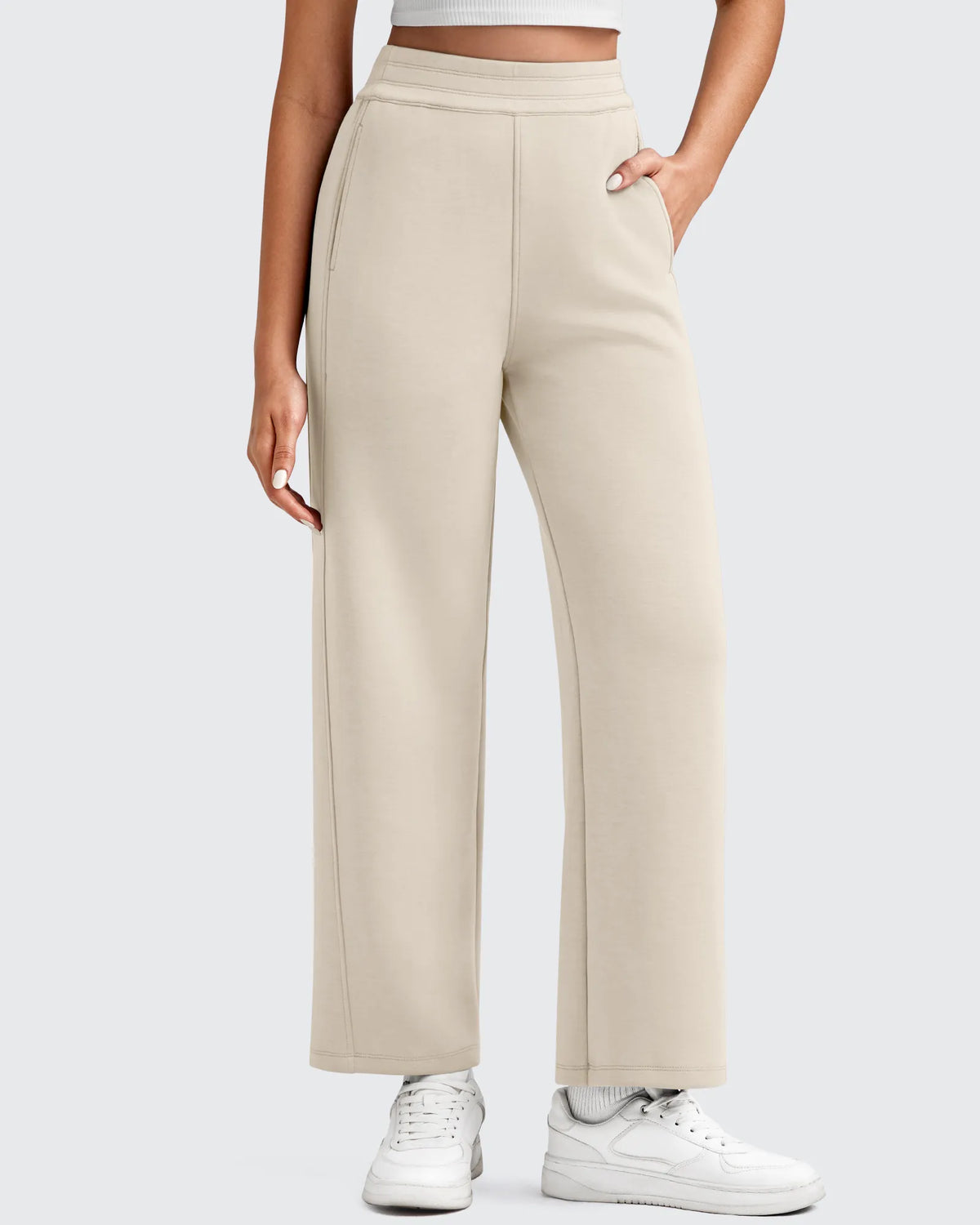 Smoofit Elastic Waist Wide Leg Ankle Sweatpants