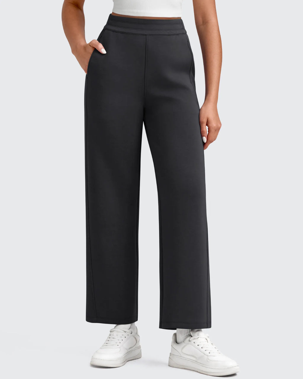 Smoofit Elastic Waist Wide Leg Ankle Sweatpants