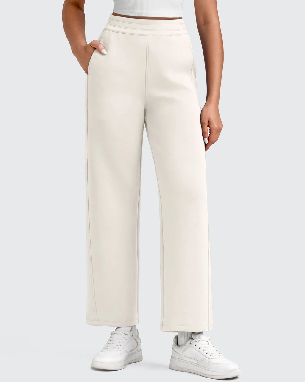 Smoofit Elastic Waist Wide Leg Ankle Sweatpants