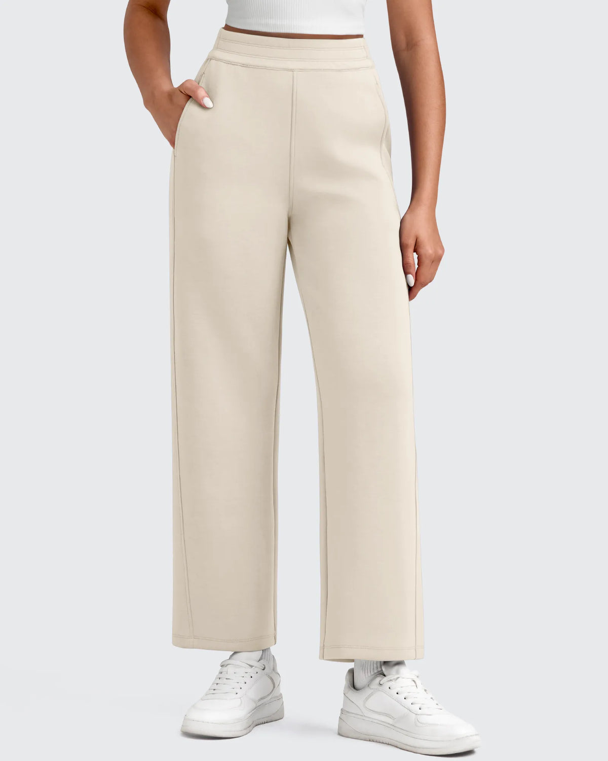 Smoofit Elastic Waist Wide Leg Ankle Sweatpants