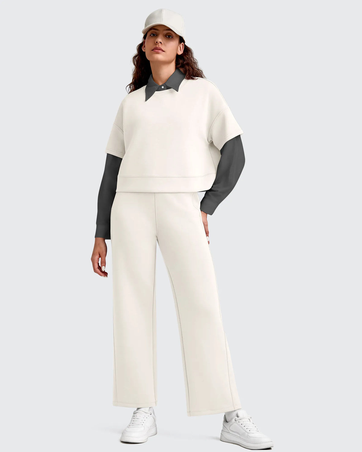 Smoofit Elastic Waist Wide Leg Ankle Sweatpants