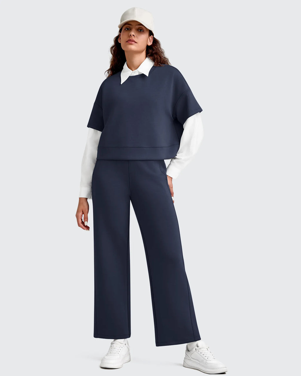 Smoofit Elastic Waist Wide Leg Ankle Sweatpants
