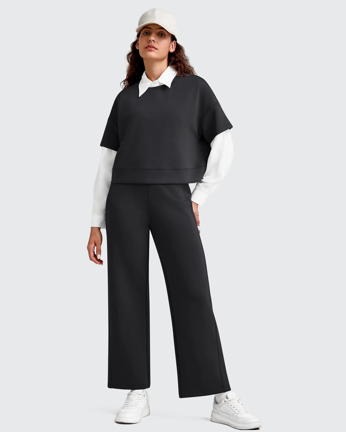 Smoofit Elastic Waist Wide Leg Ankle Sweatpants