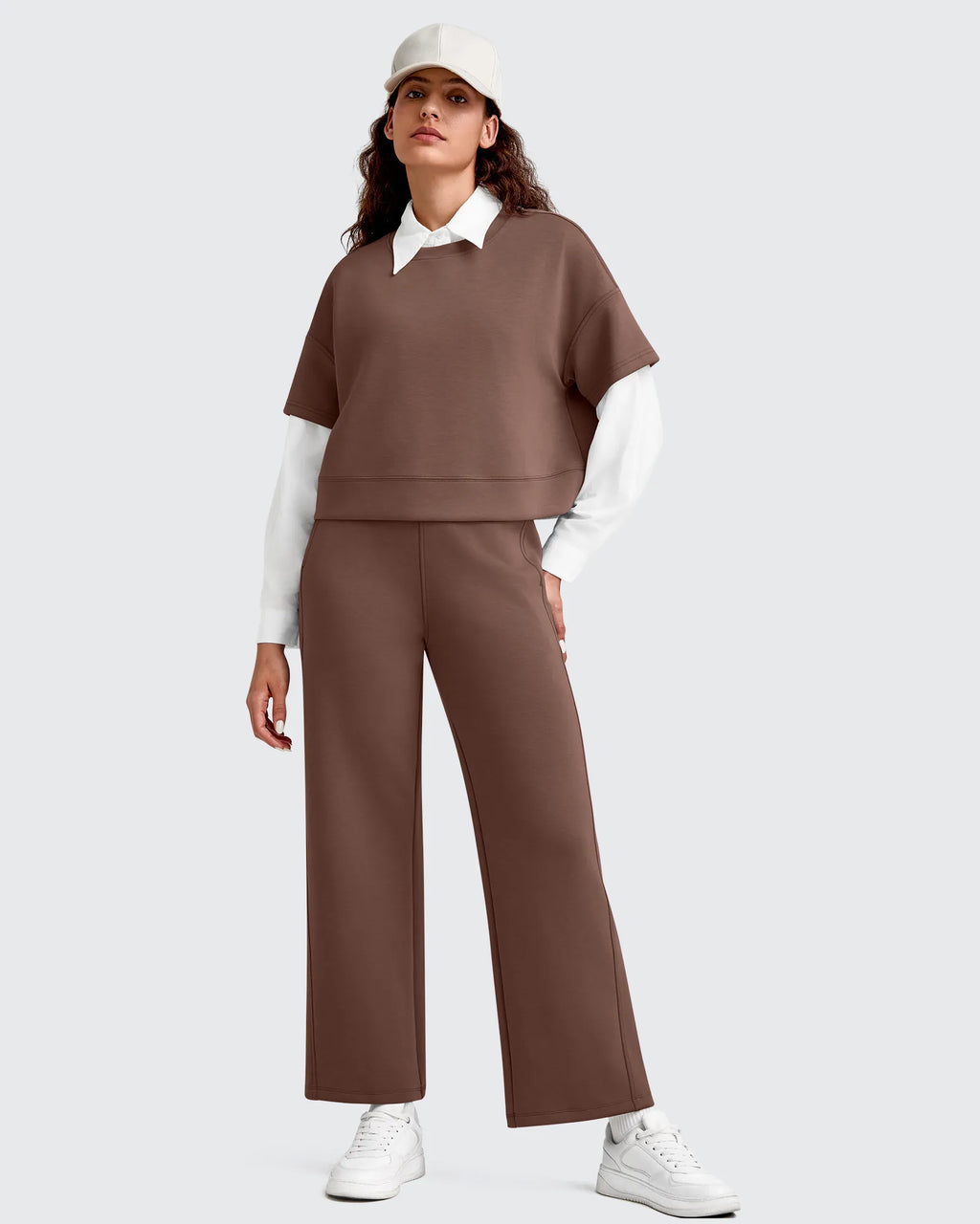 Smoofit Elastic Waist Wide Leg Ankle Sweatpants