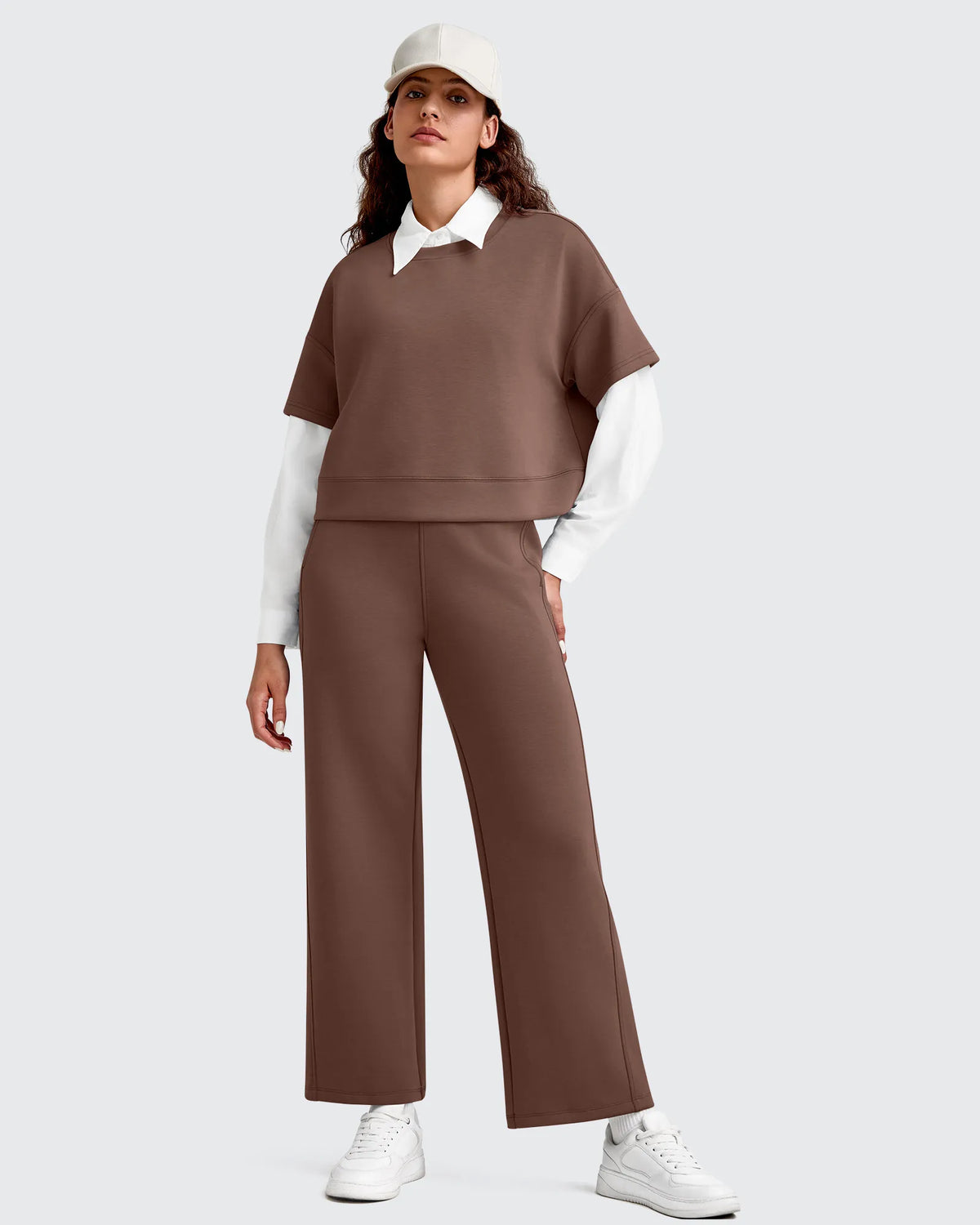 Smoofit Elastic Waist Wide Leg Ankle Sweatpants