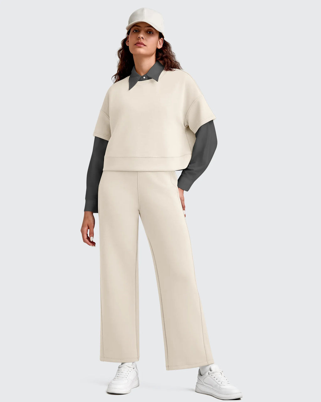 Smoofit Elastic Waist Wide Leg Ankle Sweatpants