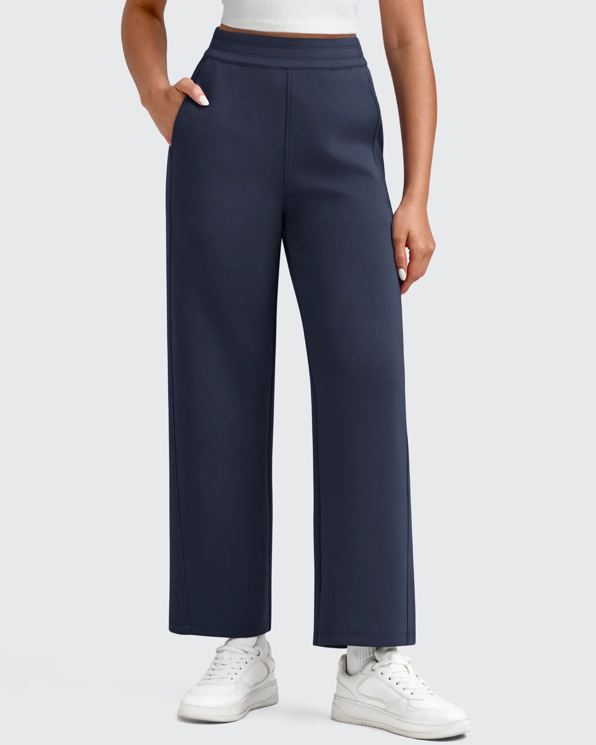 Smoofit Elastic Waist Wide Leg Ankle Sweatpants