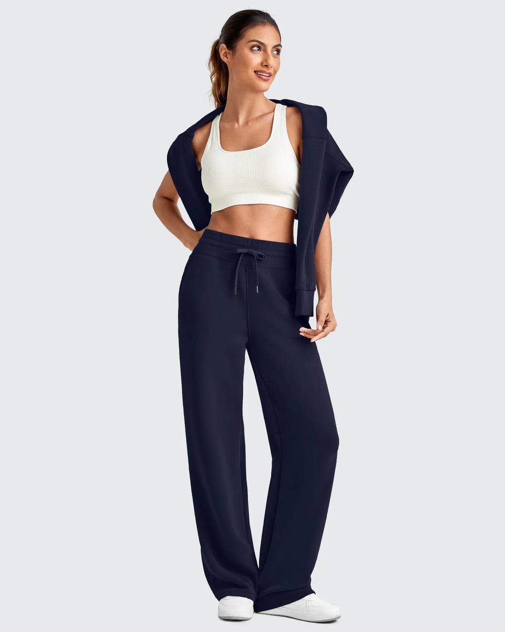 Smoofit Elastic Waistband Drawstring Wide Leg Sweatpants