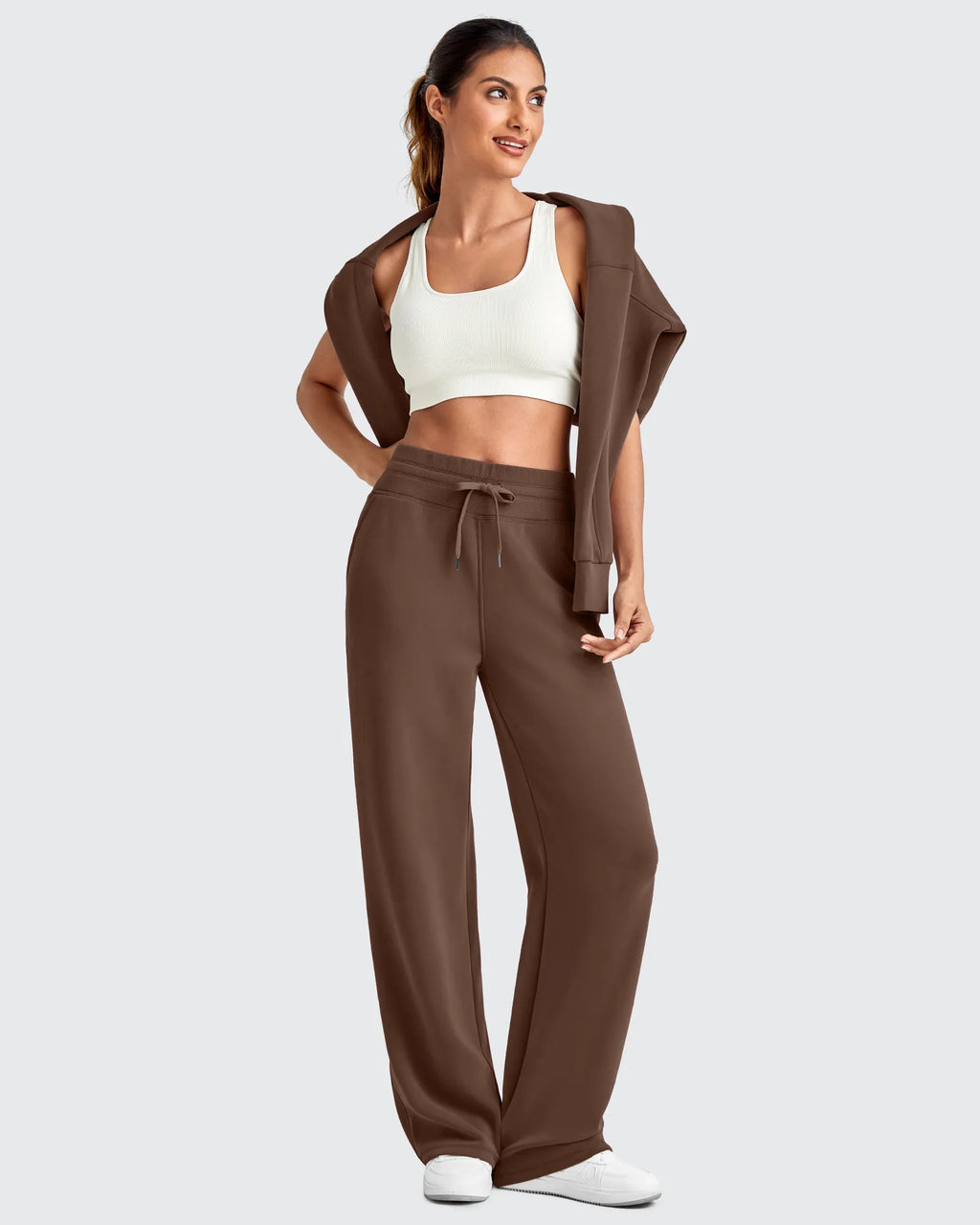 Smoofit Elastic Waistband Drawstring Wide Leg Sweatpants
