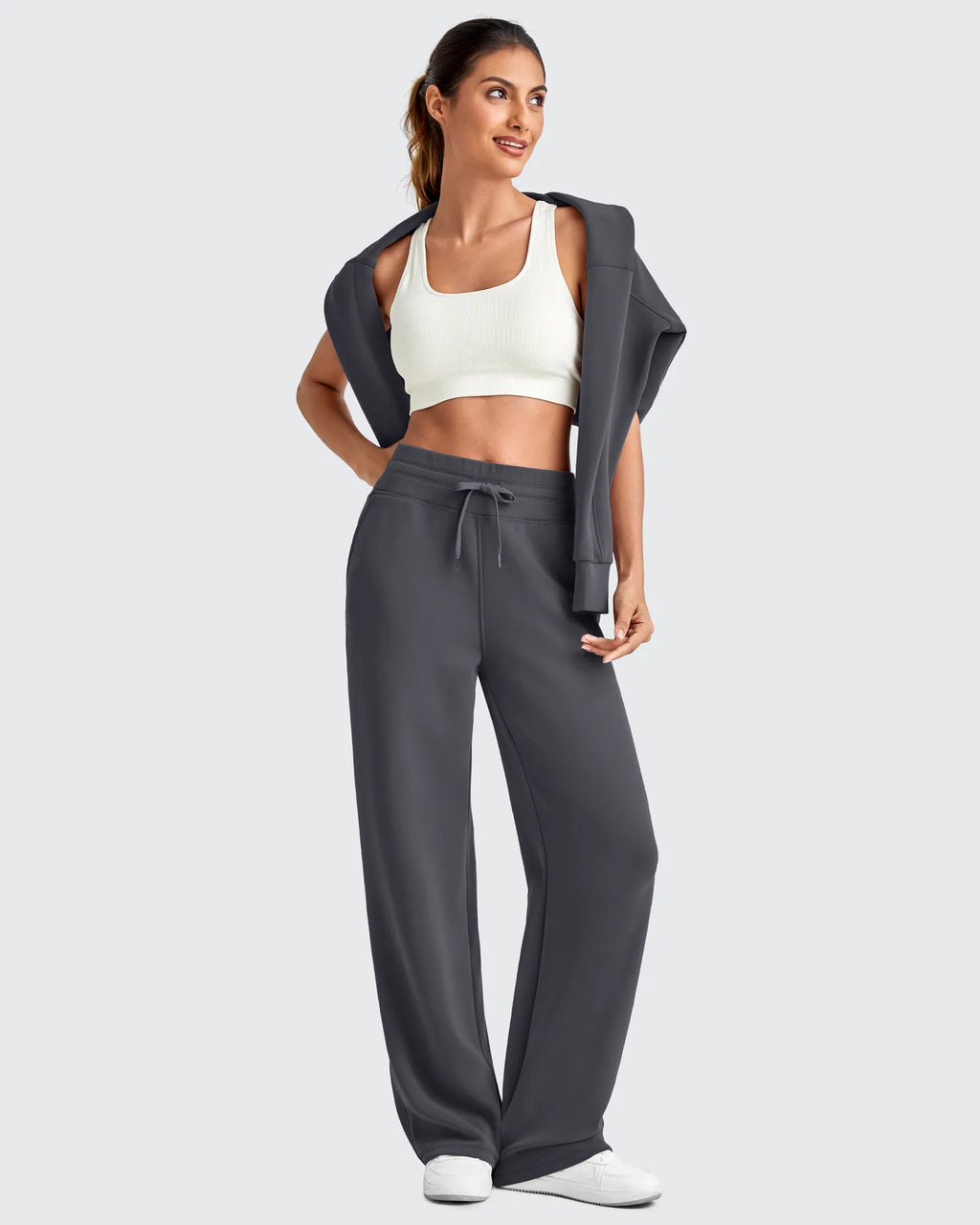 Smoofit Elastic Waistband Drawstring Wide Leg Sweatpants