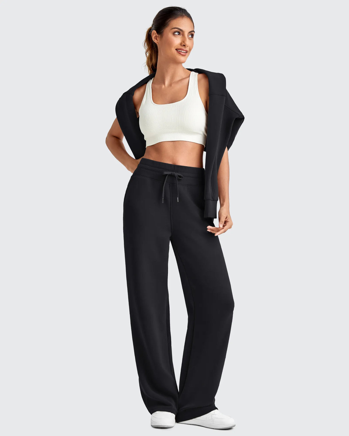 Smoofit Elastic Waistband Drawstring Wide Leg Sweatpants