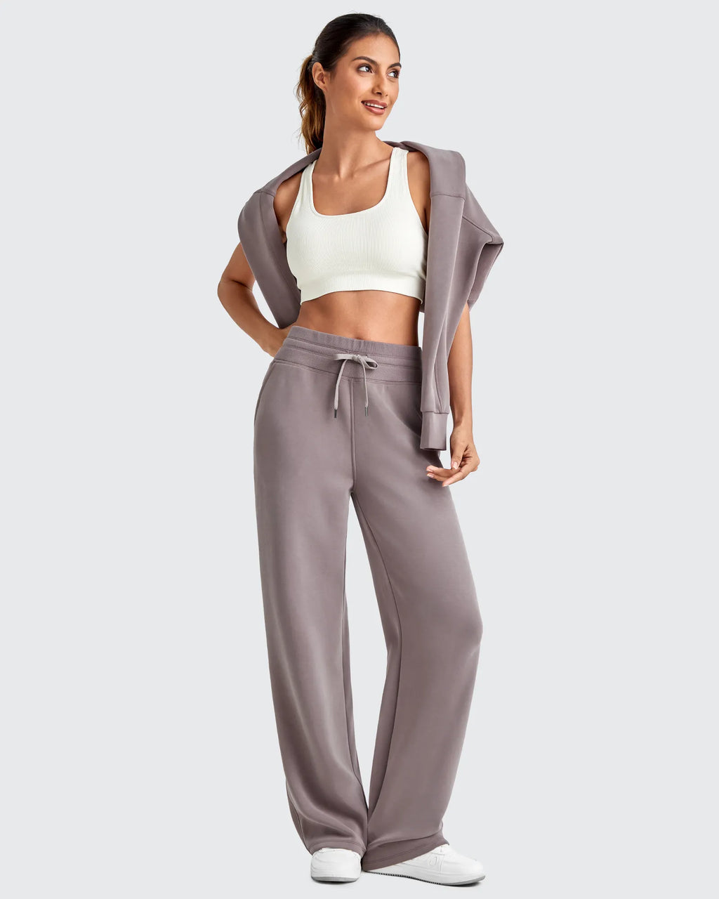 Smoofit Elastic Waistband Drawstring Wide Leg Sweatpants
