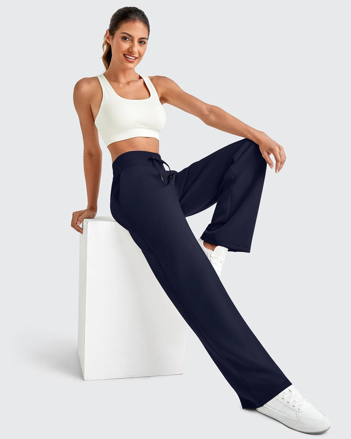 Smoofit Elastic Waistband Drawstring Wide Leg Sweatpants