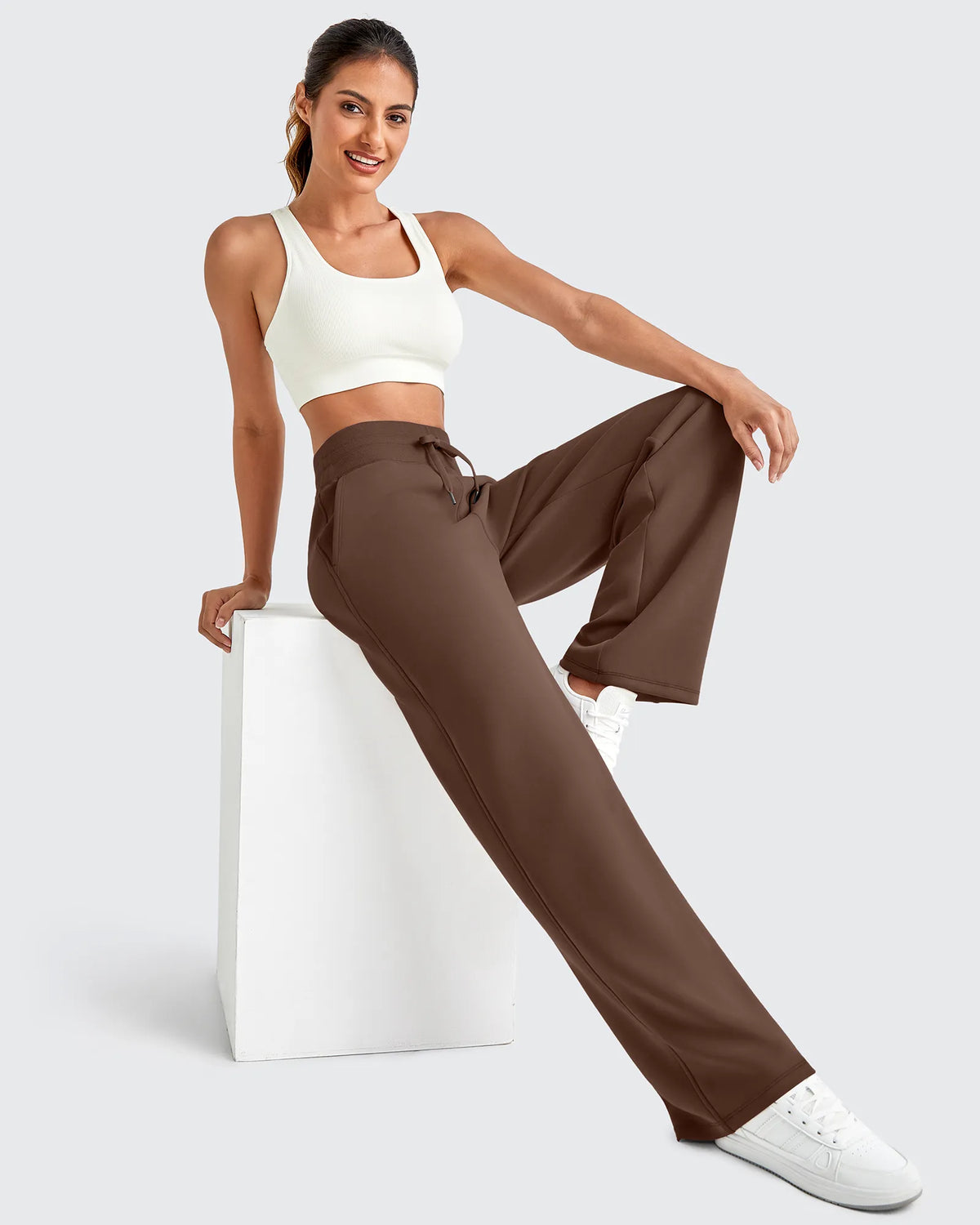 Smoofit Elastic Waistband Drawstring Wide Leg Sweatpants