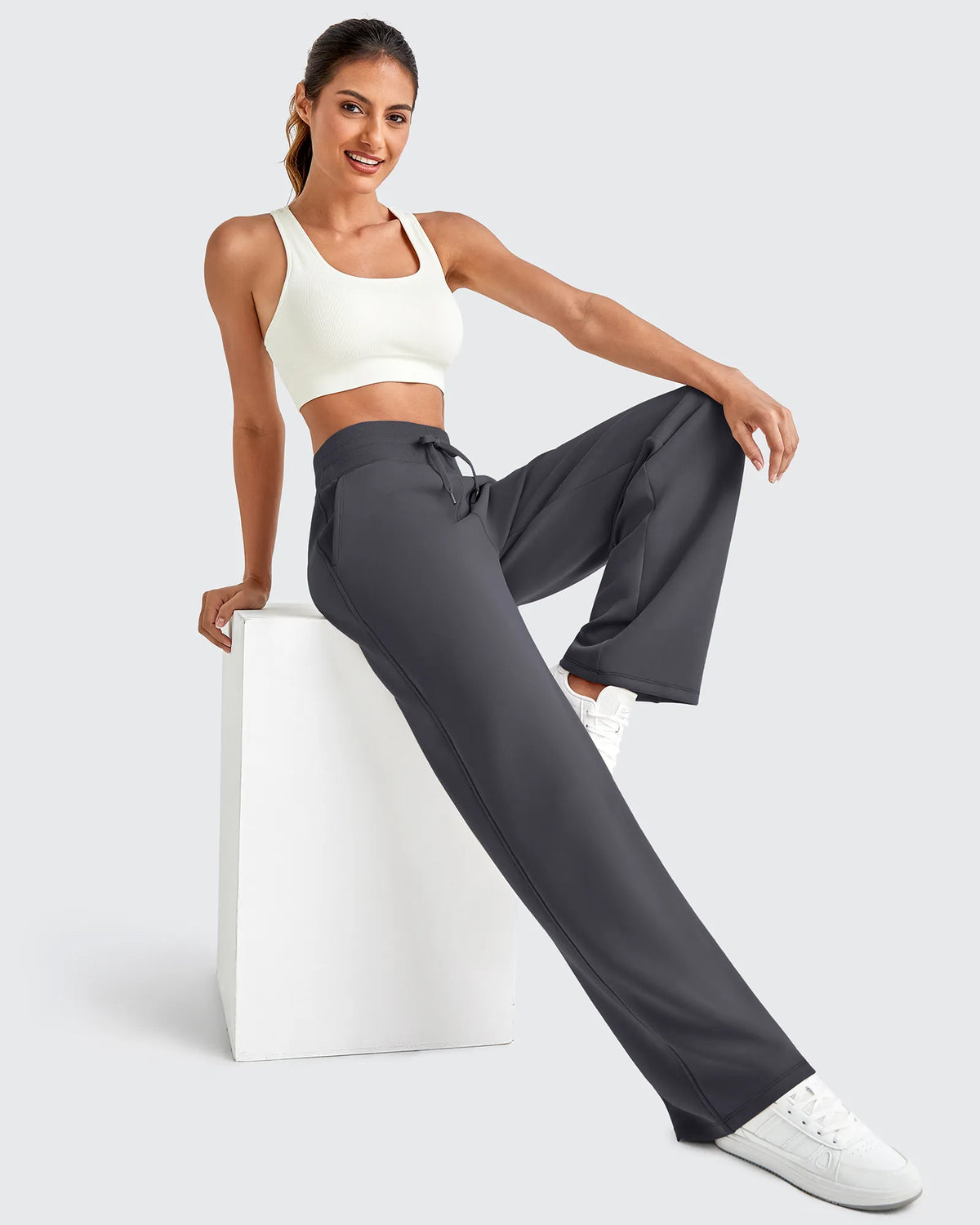 Smoofit Elastic Waistband Drawstring Wide Leg Sweatpants