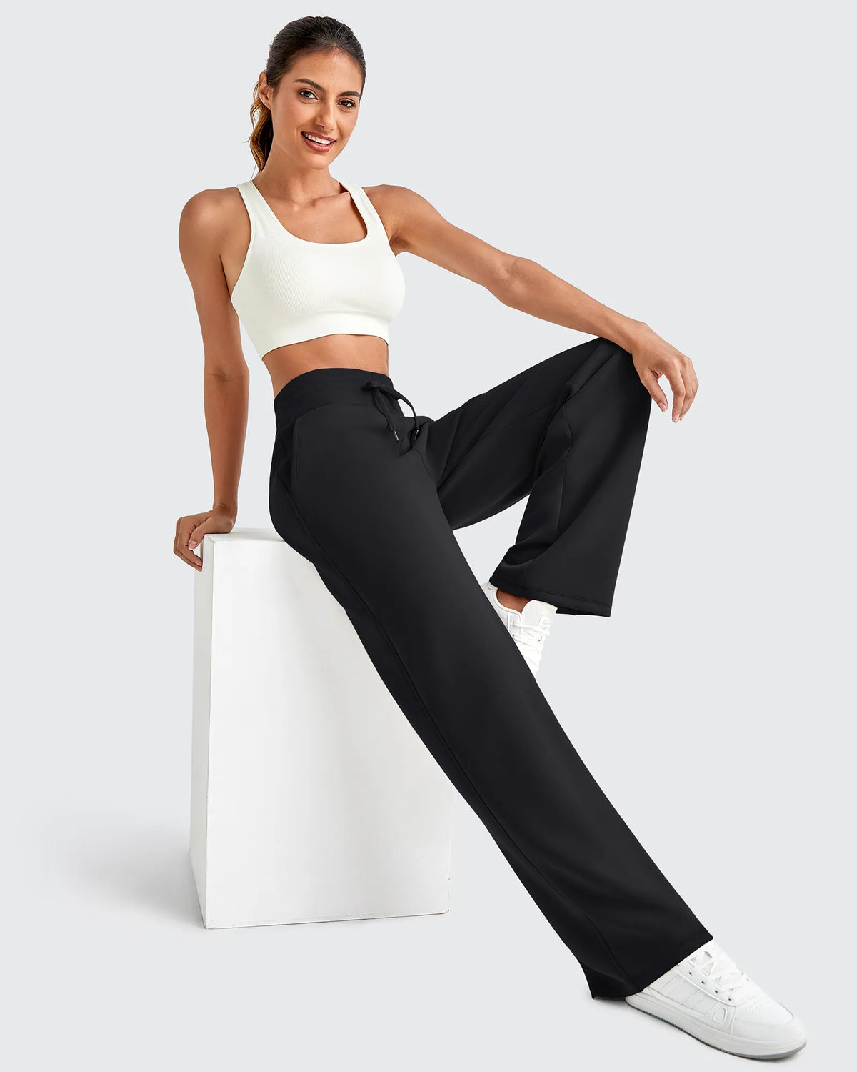Smoofit Elastic Waistband Drawstring Wide Leg Sweatpants