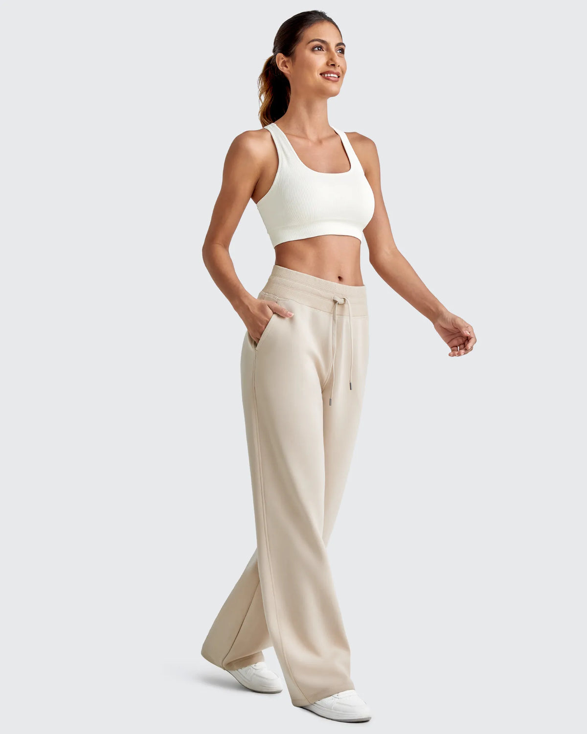 Smoofit Elastic Waistband Drawstring Wide Leg Sweatpants