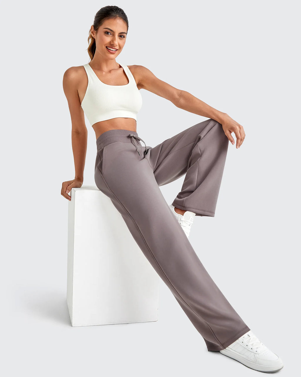 Smoofit Elastic Waistband Drawstring Wide Leg Sweatpants