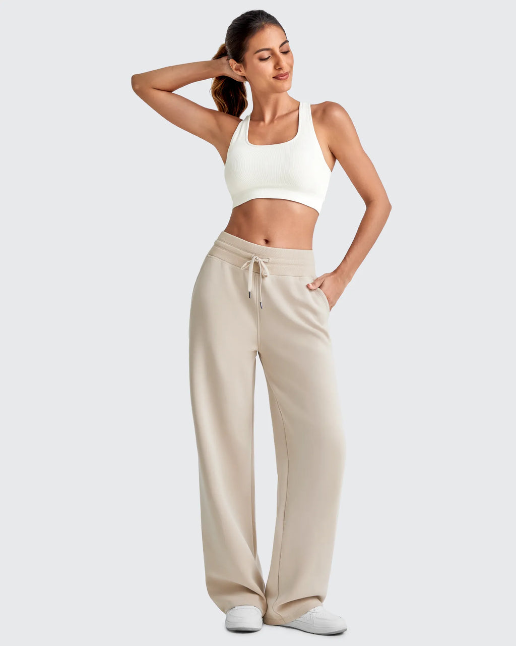Smoofit Elastic Waistband Drawstring Wide Leg Sweatpants