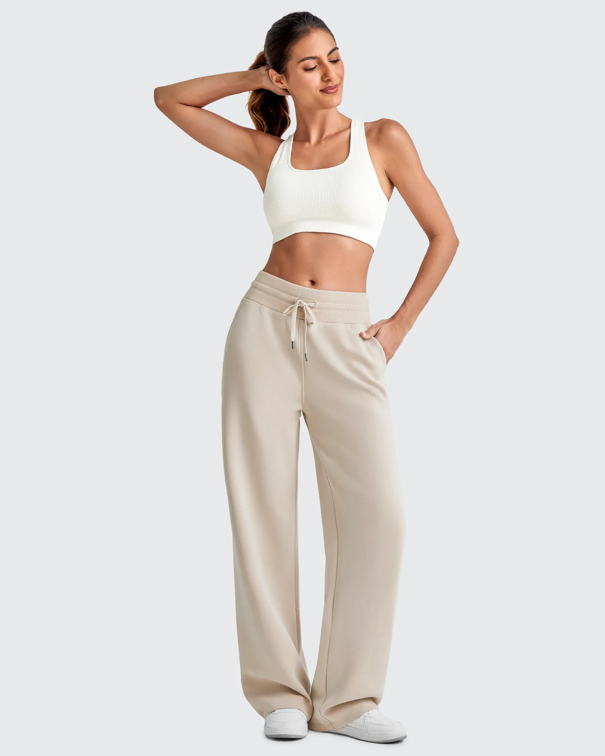 Smoofit Elastic Waistband Drawstring Wide Leg Sweatpants