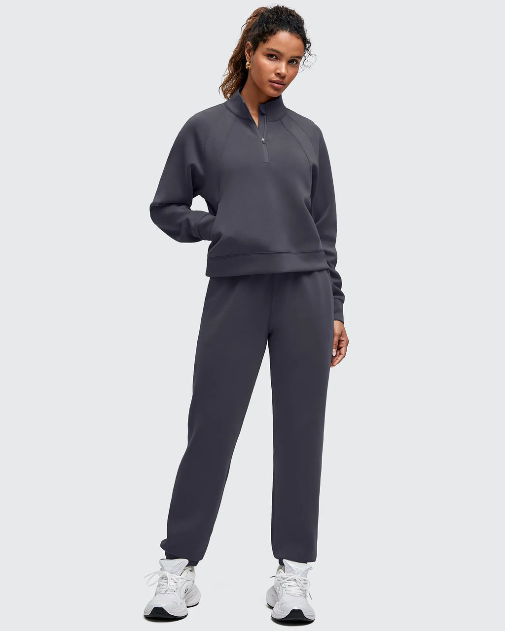 Smoofit Half-Zip Pullover Mock Neck Pockets Sweatshirts