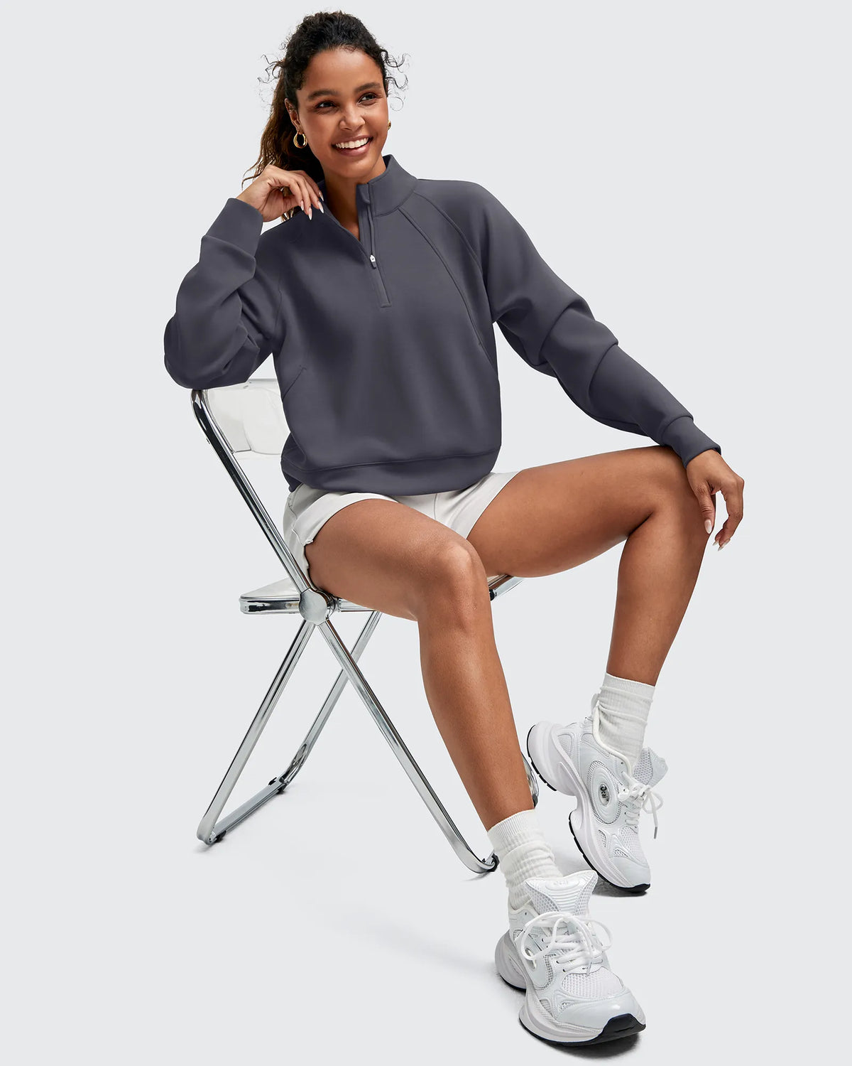 Smoofit Half-Zip Pullover Mock Neck Pockets Sweatshirts