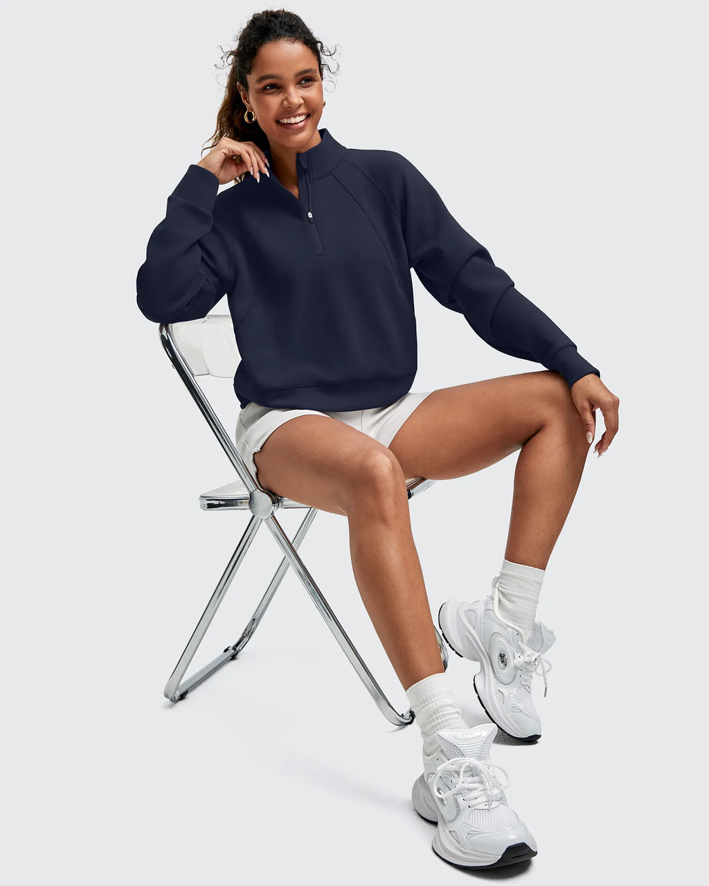 Smoofit Half-Zip Pullover Mock Neck Pockets Sweatshirts