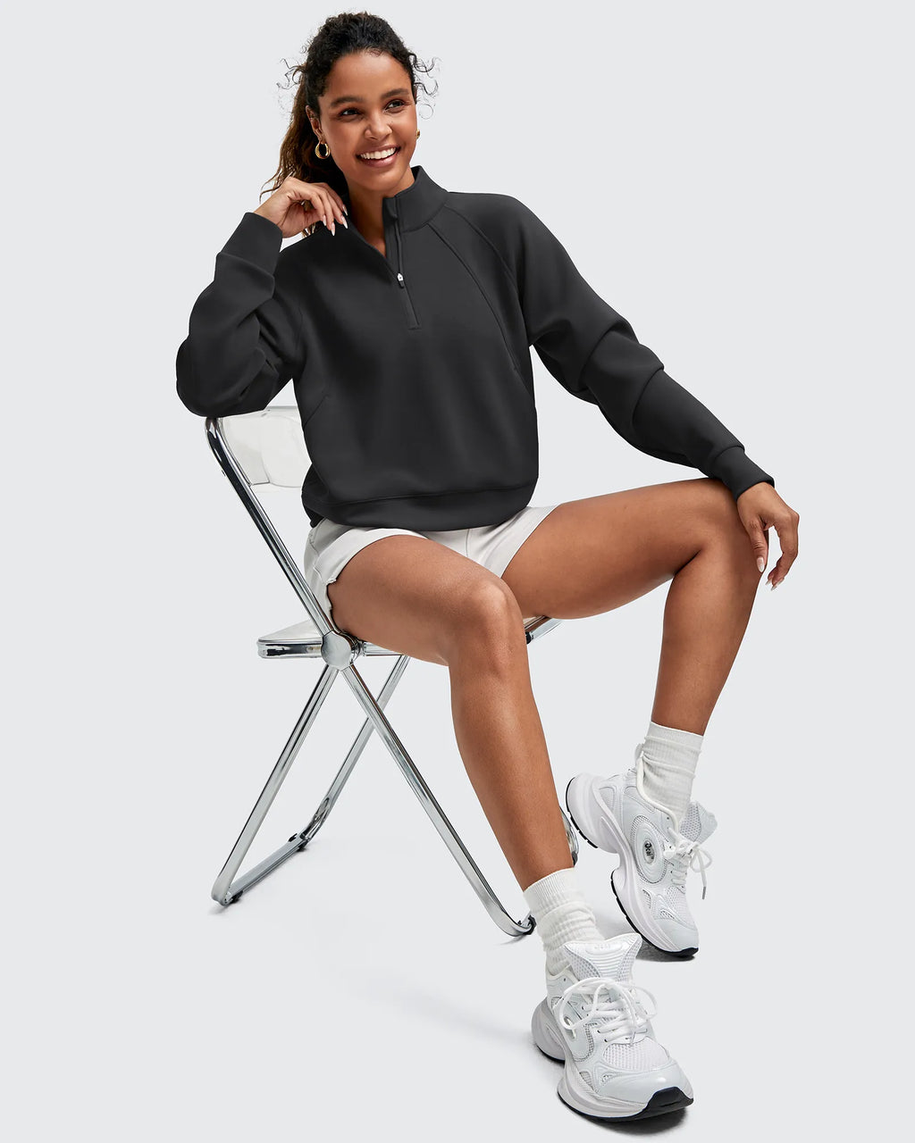 Smoofit Half-Zip Pullover Mock Neck Pockets Sweatshirts