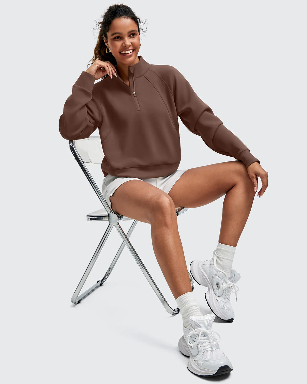Smoofit Half-Zip Pullover Mock Neck Pockets Sweatshirts