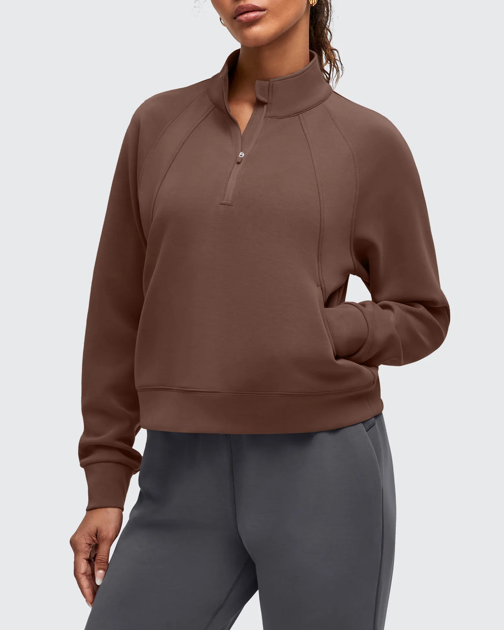 Smoofit Half-Zip Pullover Mock Neck Pockets Sweatshirts